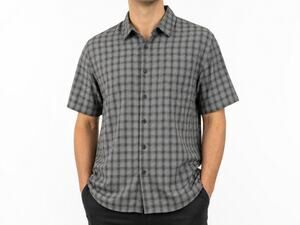 UNTied Mens Gray Plaid Short Sleeve Button Down Shirt Size L Preppy Academia